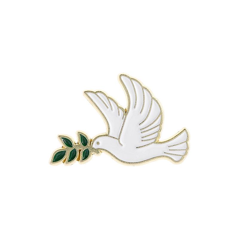Peace Pigeon With Tree Leave Enamel Pin Brooch Cartoons Badge For Case Bags Jeans Hoodies Denim Lapel Pin Jewelry Unisex Gift