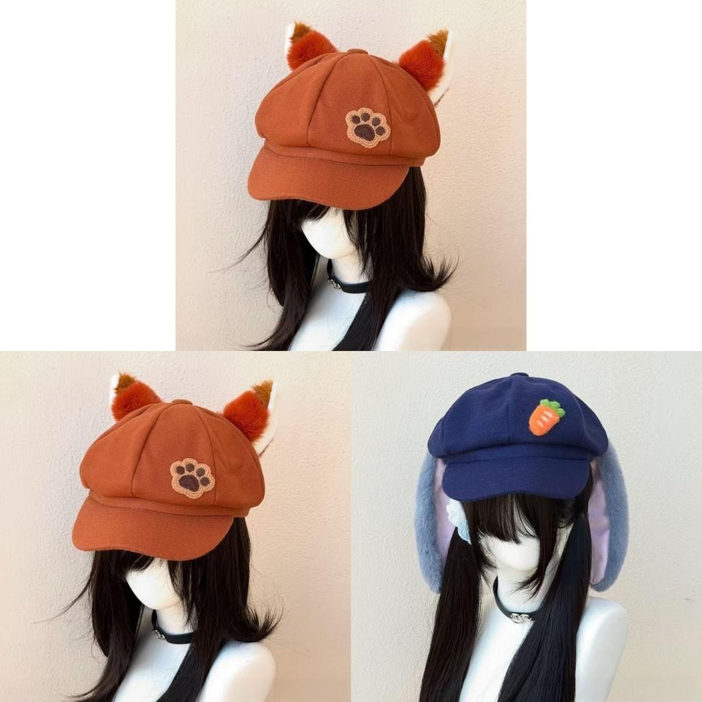 Zootopia Judy Cosplay Cotton Beret Hat With Sunshade For Casual Wear