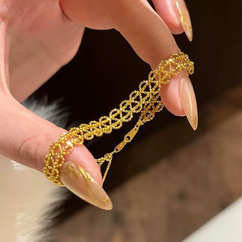 Gold Silver Color Exquisite Lace Adjustable Bracelet for Women's Fashionable Design Sense Metal Geometric Bracelet Jewelry Gift