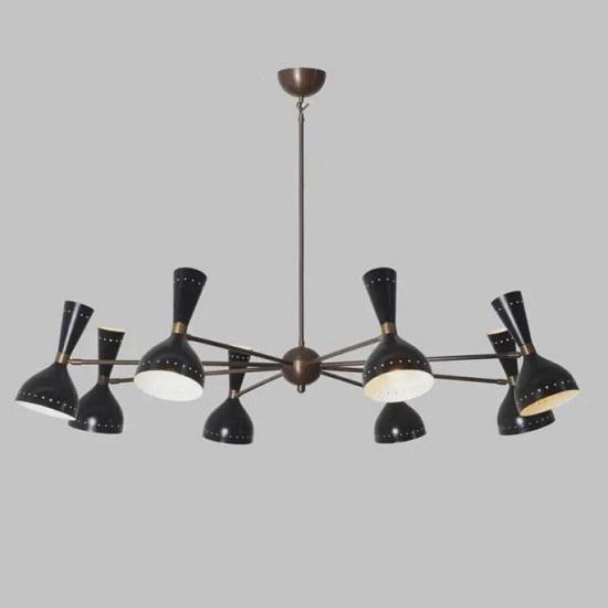 1950s Mid Century Stilnovo Style Chandelier Customizable 8 Arm 16 Lights Mid Century Modern Pendant italian Sputnik brass Light Fixture