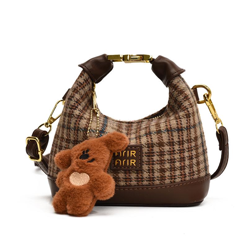 2025 Korean Trendy Plaid Kids Crossbody & Handheld Mini Crescent Bag