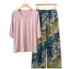 Pajamas Women's Spring and Summer New V-neck Short-sleeved Cotton and Linen Pants European and American Large-size Loungewear Two-piece Set