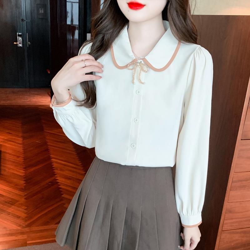 Doll Collar Long Sleeved Shirt for Women's Autumn Collection with a Niche Design and a Unique Women's Shirt