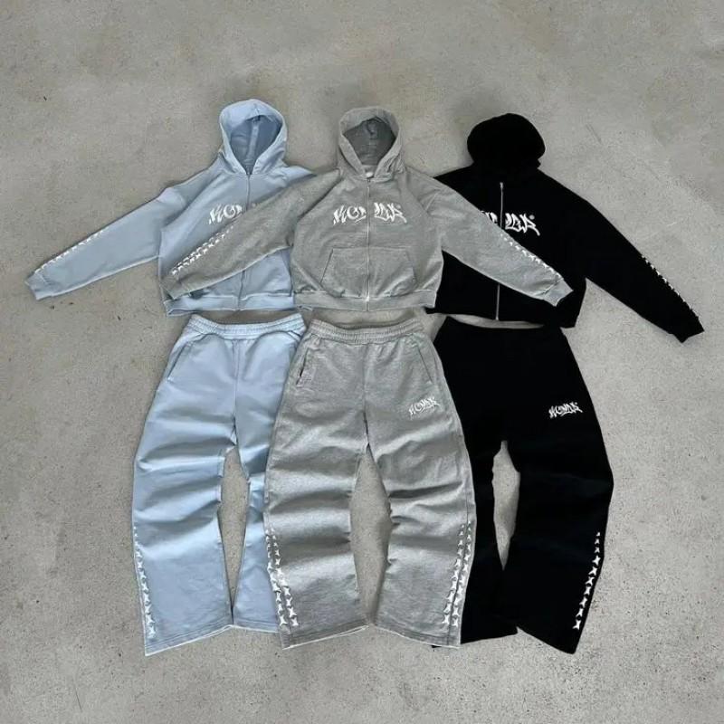 HEARTSTA Star Print Zip Hoodie Set Streetwear Loose Fit Casual Outfit Women