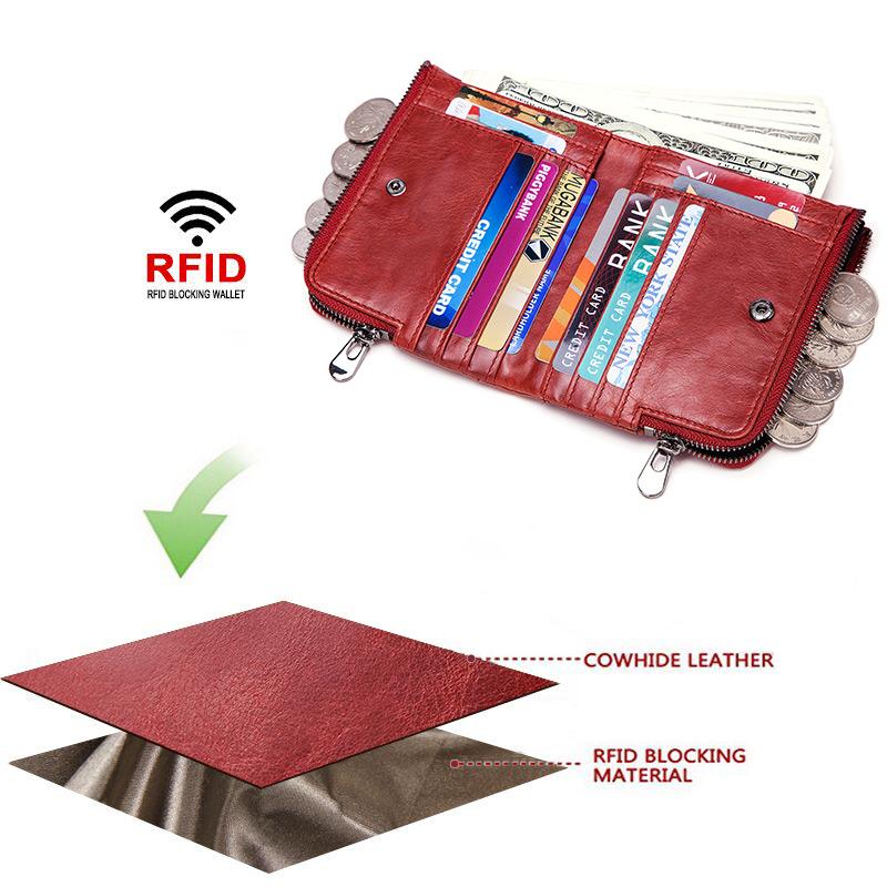 Humerpaul Pánská peněženka s dvojitým zipem z pravé kůže s blokováním RFID s dvojitým zipem Bifold Slim Horizontal Wallet