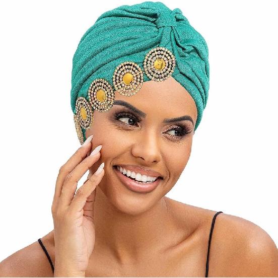 Headwrap Hair Turbans African Turban Flower Pearl Crystal Twisted Head Turban for Women Fashion