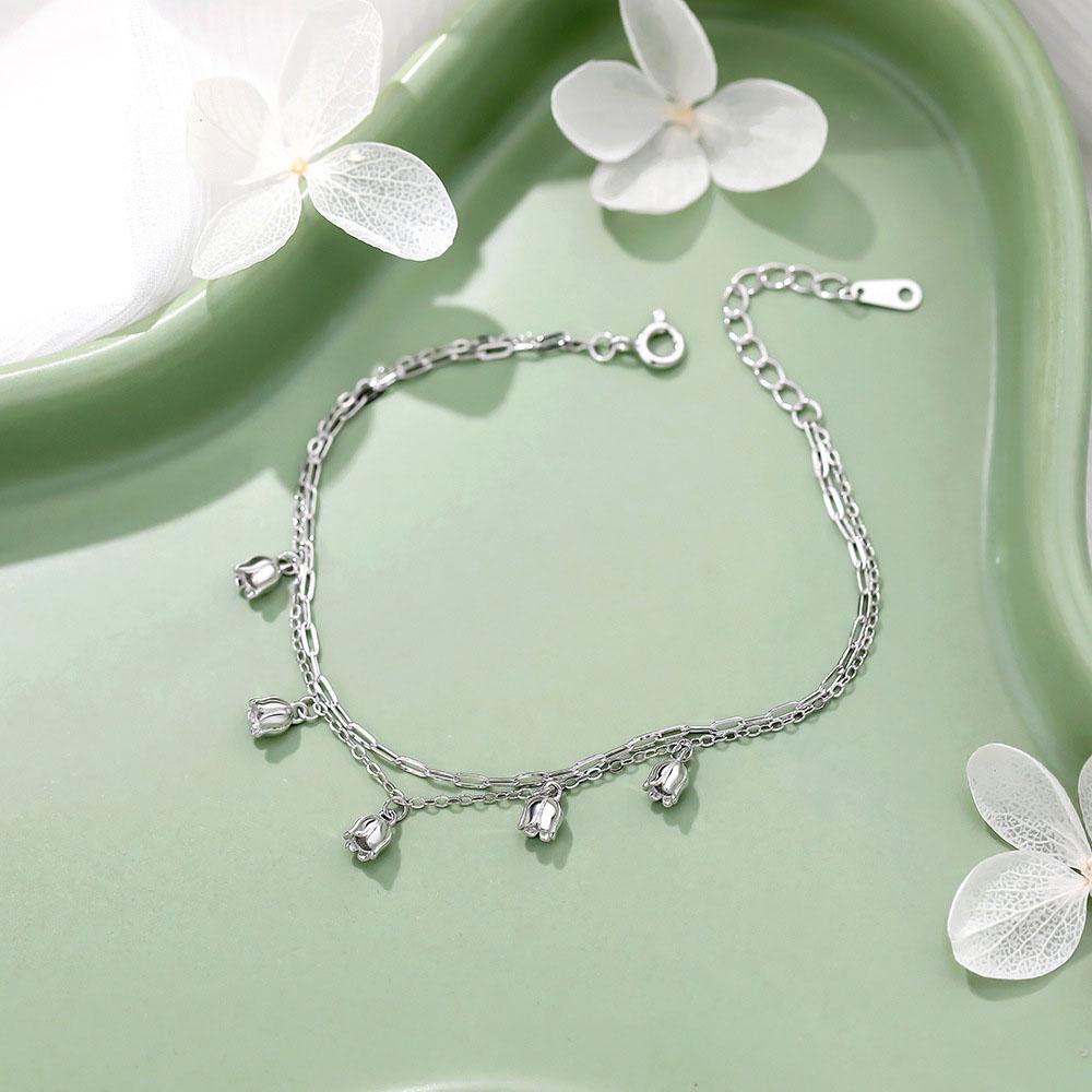 Double Layered Handmade Tassel Orchid Flower S925 Sterling Silver Bracelets Jewelry for Women Girls Gift Accessories YB-XY-759 16+3CM