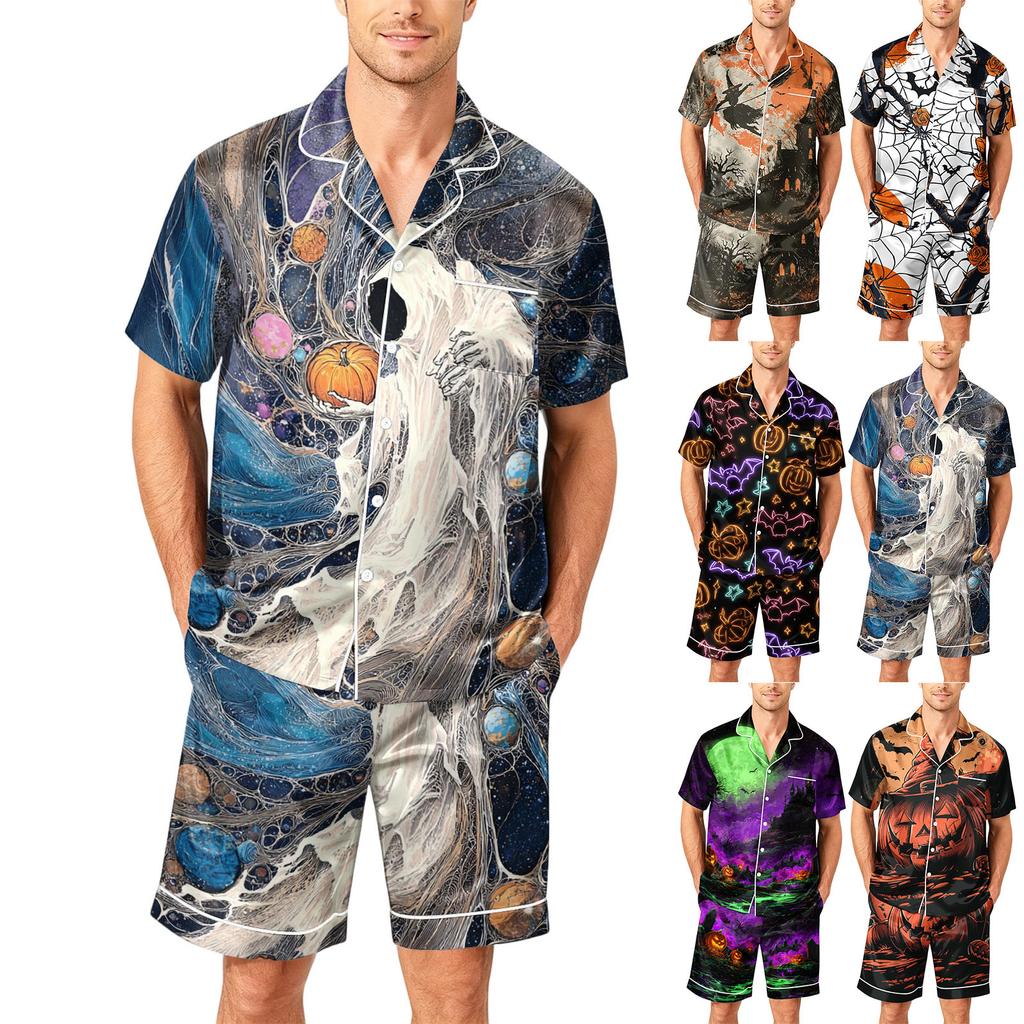Men's Short Sleeve Button Down Pajama Set with Shorts Soft Casual Sleepwear Lounge Set S-XXXXL Comfortable Fit
