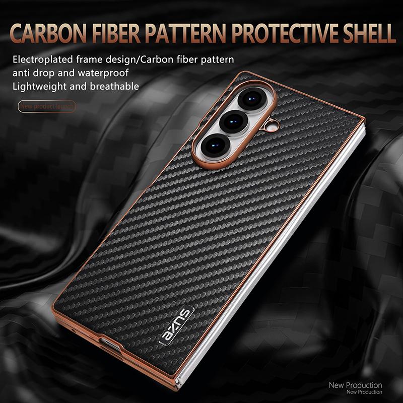 For Samsung Galaxy Z Fold 7 Case Luxury PU Plating Carbon Fiber Protective Back Cover Case For Samsung Z Fold 7 6 5 4 3 Shell