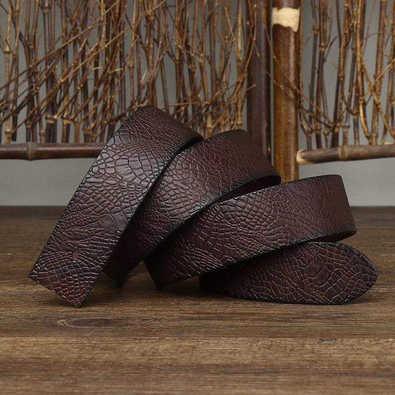 Headless Embossed Belt Men'S Genuine Leather Pin Buckle First Layer Pure Cowhide Strip Retro Trend Buckle-Free Belt Belt Does Not Take The Lead