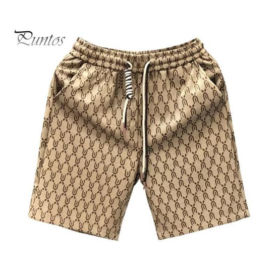 Men Summer Shorts Elastic Waist Adjustable Drawstrings Casual Shorts with Pockets Printing Wide Leg Beach Shorts Streetwear