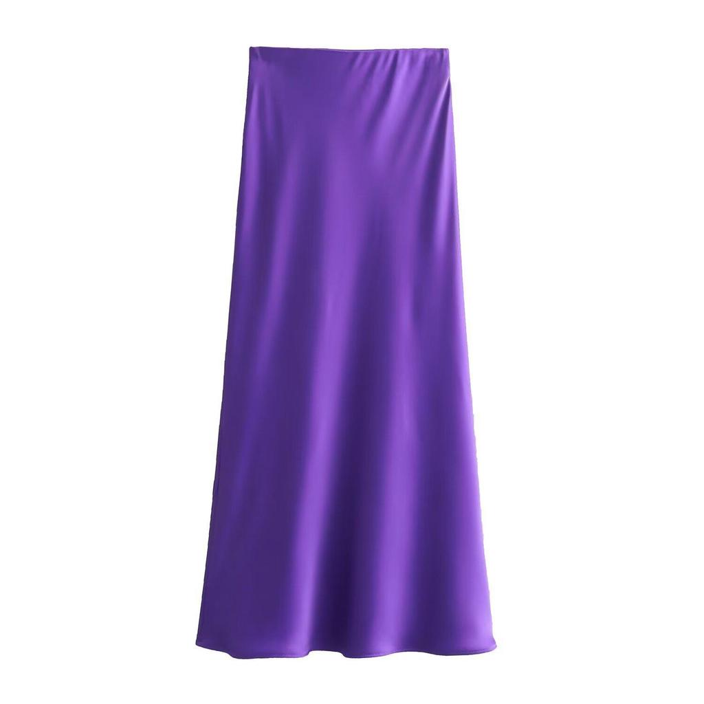 New European & American Style Satin Midi Skirt 8632845