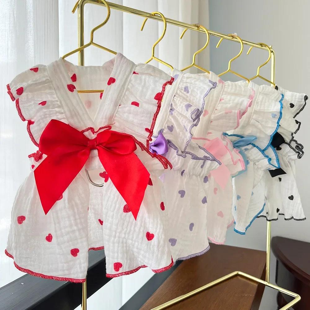 Dogs Princess Dresses Cute Pet Dog Thin Cotton Dress Kitten Puppy Skirt Summer Dog Dress Bow Lace Korean Chihuahua Cat Clothes