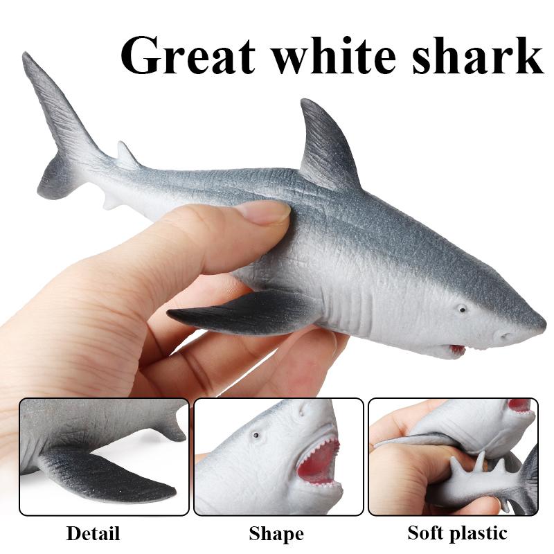 Oenux Sea Life Animals Soft Shark Whale Dolphin Squid Pufferfish Crab Model Action Figures Anti Stress Relief Toy Kids Gift