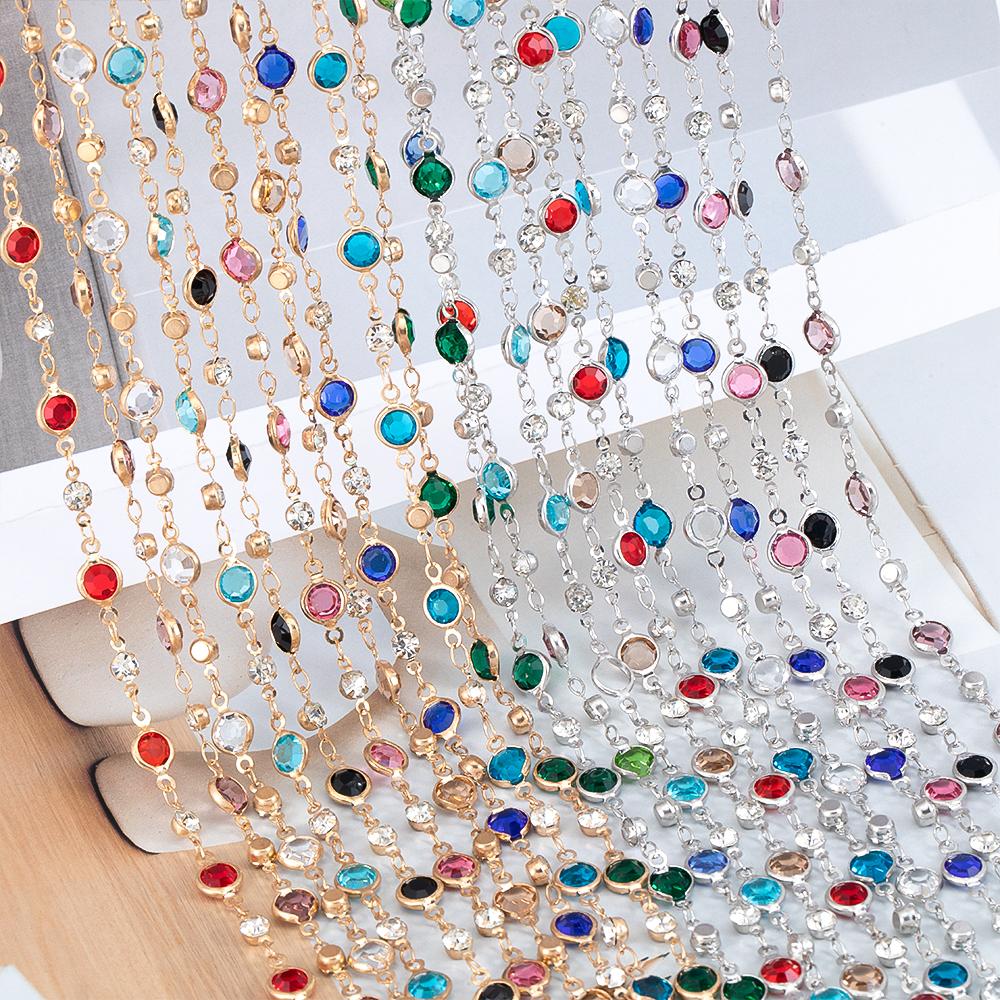 1meter Colorful Crystal Beads Beaded Chain Glass Bead Copper Necklace Chain Accessories for DIY Costumes Jewelry Making Material