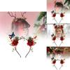 Enchanting Forest Style Antler Headband With Faux Flowers For Christmas Celebrations