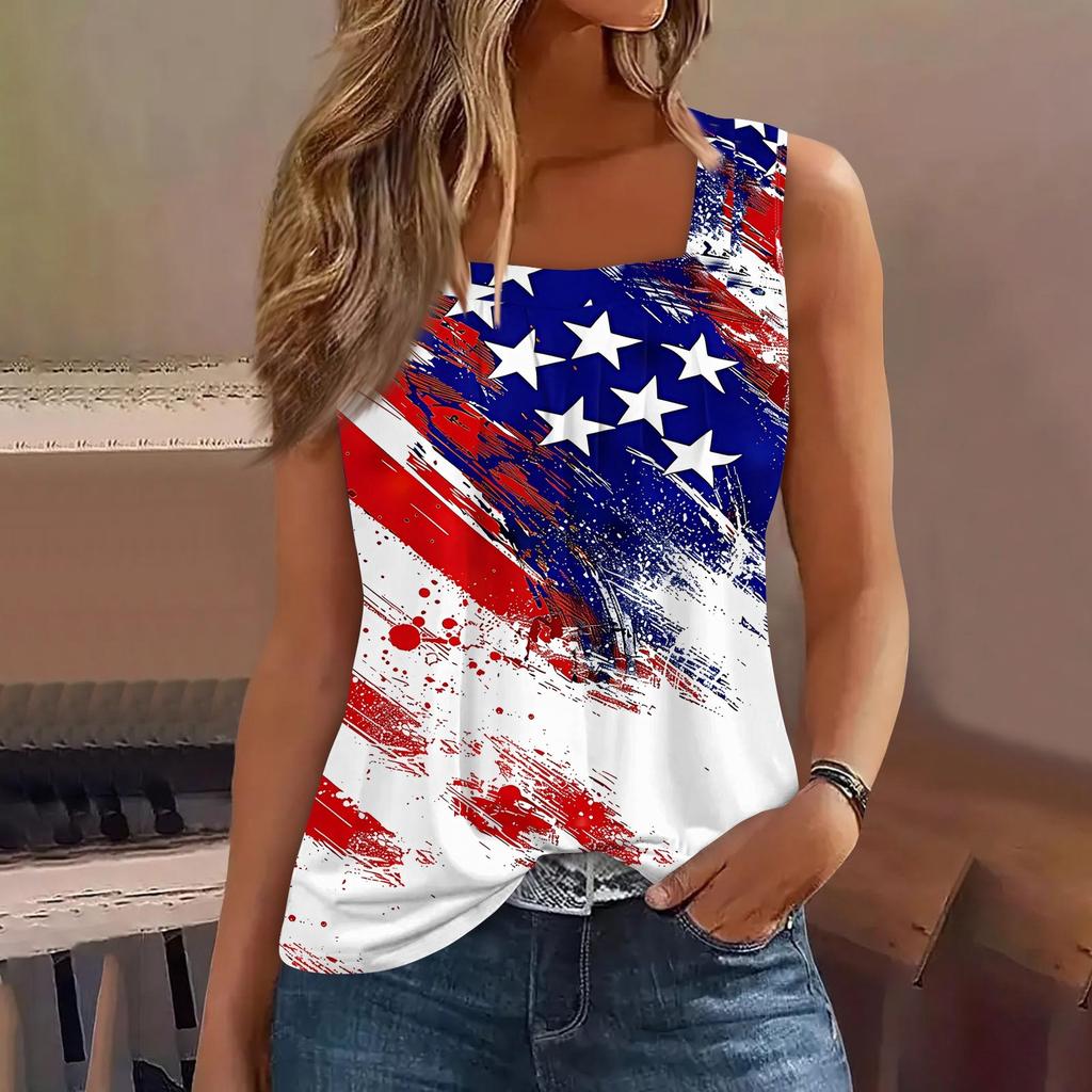 Tanktop mit quadratischem Kragen, bedruckt, lässig, lockere Passform, ärmelloses Shirt