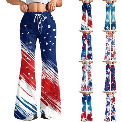 Dames Mode Losse Trekkoord Strakke Taille Onafhankelijkheidsdag Print Casual Sportbroek Casual Wijde Broek