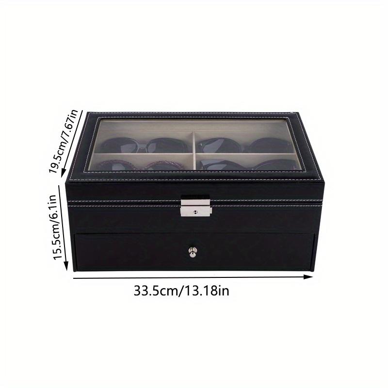 1pc 12 Grids Sunglasses Display Leather Box with Flip Cover, Double Layers Sunglass Presentation Collection Gift Case.