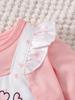 2Pcs Baby Girl Clothes Elephant Heart Print Long Sleeve Jumpsuit Ruffle Outfit+Bow Headband for 0-18 Months Cute Infant Clothes