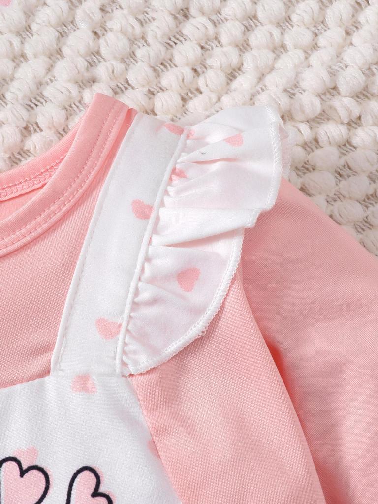 2Pcs Baby Girl Clothes Elephant Heart Print Long Sleeve Jumpsuit Ruffle Outfit+Bow Headband for 0-18 Months Cute Infant Clothes