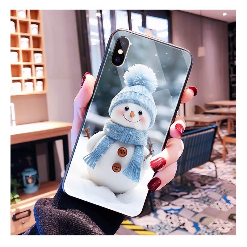 Glass phone case For Samsung S25 S24 S23 S22 Ultra S24 Plus A55 A16 A54 A15 A56 A36 S25 FE Christmas Snowman