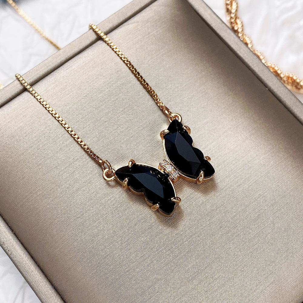 Dream Crystal Butterfly Necklace Gradual Change Glass Colored Treasure Pendant Collarbone Chain Female