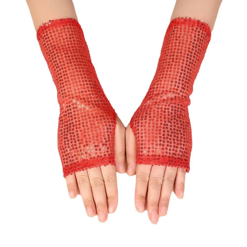 1Pair Fashion Gothic Shining Sequins Gloves Punk Black Gold Red Dancing Gloves Performance Mittens Disco Costume