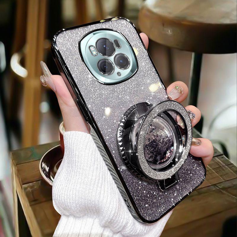 For Huawei Honor Magic 6 5 4 3 Pro Case Soft Bling Glitter Quicksand Ring Stand Protective Back Cover For Magic 5 6 Lite Shell