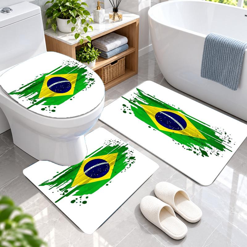 3Pcs Flannel Toilet Mat Set Brazil national football team Bathroom Rug Bath Carpet Non Slip Home Decor