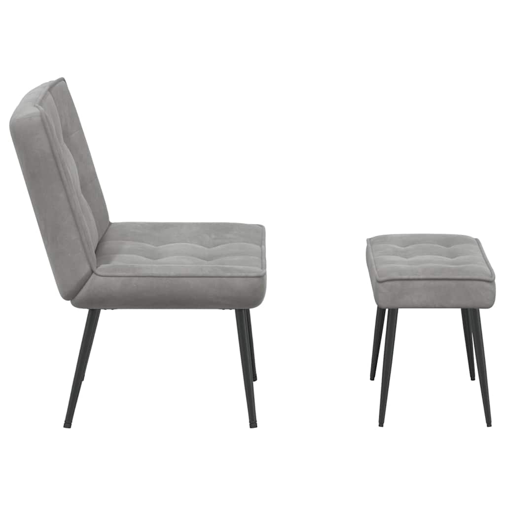 Velvet Relaxation Armchair with Footstool Light Grey
