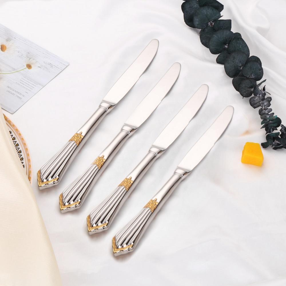 10,1" Vergoldetes Luxus-Tafelmesser-Set mit hohlem Griff Spülmaschinenfest Edelstahl Silber Tafelmesser 2/3/4/5/6 Stück