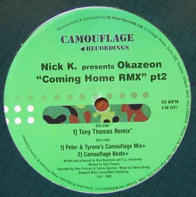 12-Zoll-Schallplatte NICK K, OKAZEON - Coming Home (Remix) (Pt 2) CM027 Camouflage Reco 2003 Kanada Dance & Electronica Gebraucht