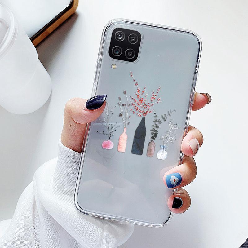 Phone Case For Samsung A12 M12 F12 Floral Silicon Cover For Samsung Galaxy A12 5G Fundas Coque Transparent Soft Capas Flower TPU