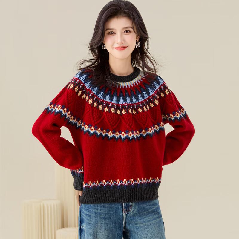Golden Chrysanthemum Women's 100% Merino Wool Ethnic Sweater