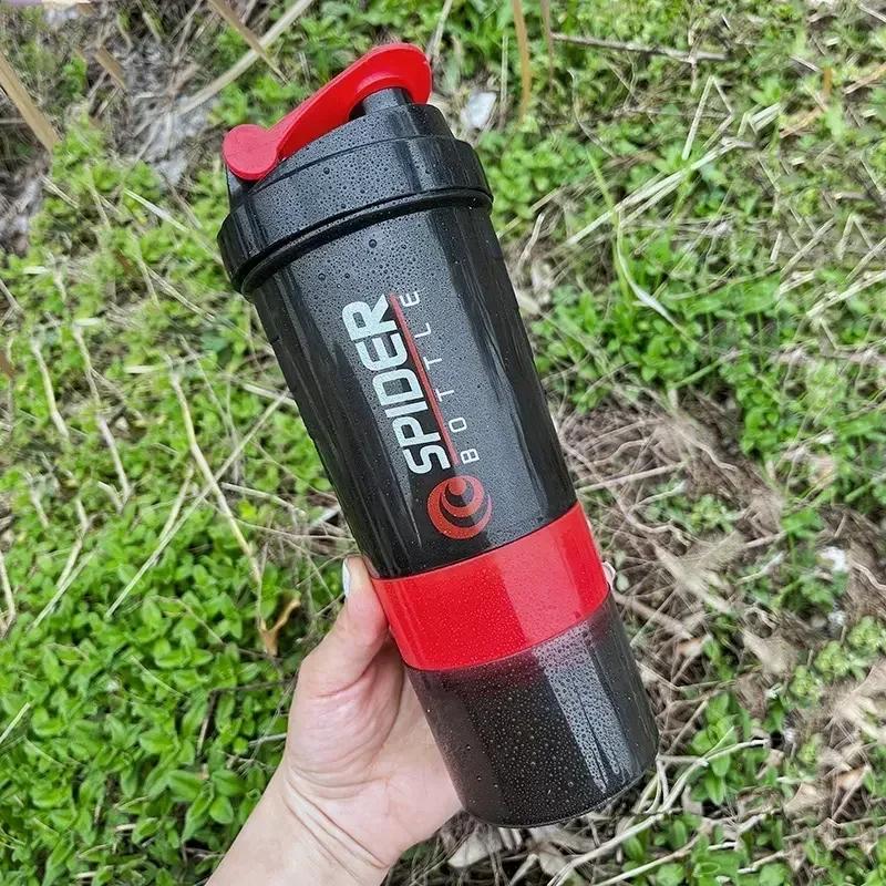 3-lagige Shaker-Flasche, Protein-Mix-Shake-Becher, Sport-Fitness-Wasserbecher, 550 ml, skalierte Plastikwasserflaschen mit Medikamentenbox