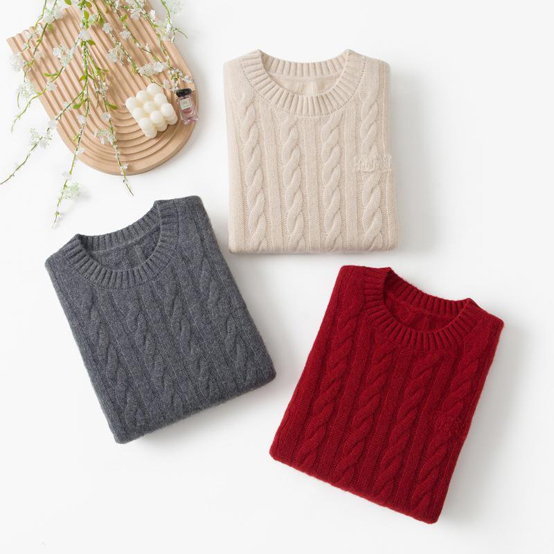 Women's 100% Pure Cashmere Round Neck Cable Knit Sweater