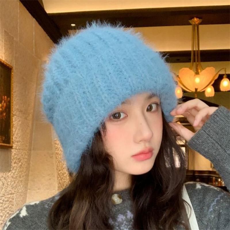 New autumn and winter solid color versatile wool hat Internet celebrity big head circumference knitted hat women's ear protection warm pile hat
