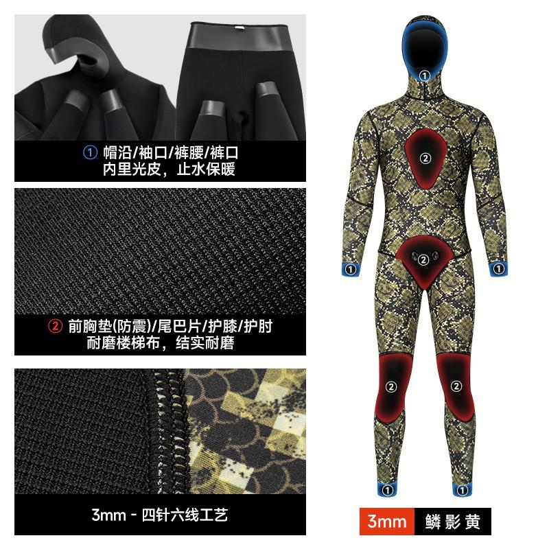 3mm 5mm Camo Neoprene Wetsuit Diving Surfing Snorkeling Fishing Men Full Body Thermal Protection Hooded Separate Suit
