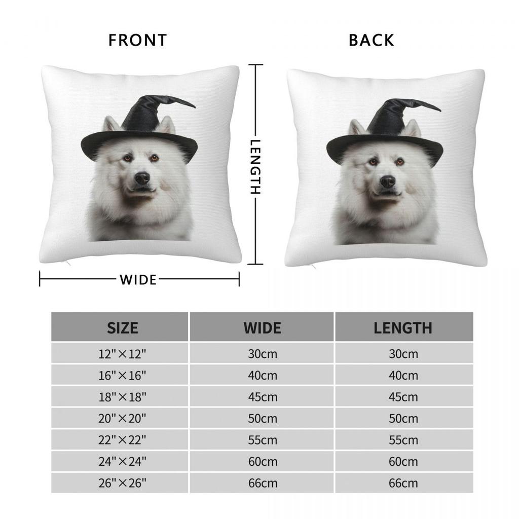 Samoyed Dog Wearing Halloween Witch Hat Square Pillowcase Pillow Cover Cushion Throw Pillow for Home Sofa Living Room