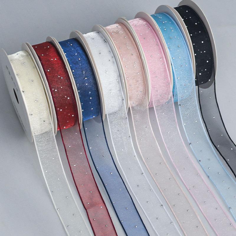 10Pcs Hotfix Crystal Organza Ribbon Trim 2.5Cm/4.0Cm 10 Yards For Handmade Bows Hair Clips Garments And Gift Boxes
