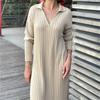 New Pattern Women Autumn Winter Sexy V Neck Long Sleeve Knitted Sweater Dress Long Sleeve Straight Cozy Pullover Slim Dresses