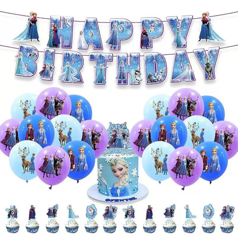 

New Frozen Cartoon Party Decorations Elsa Anna Princess Banner Balloons Cake Toppers
