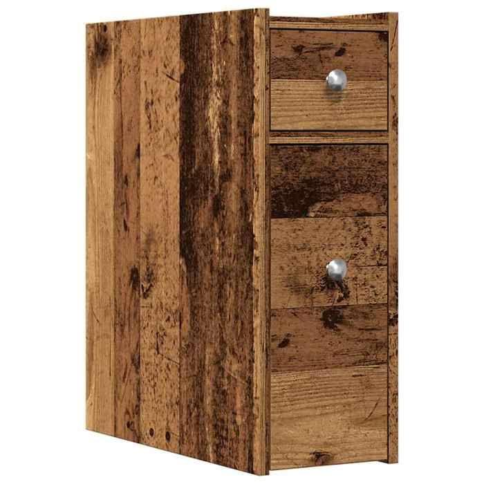 VidaXL Narrow Bathroom Cabinet with Castors Old Wood, Tall Bathroom Cabinet, Bathroom Storage 855293
