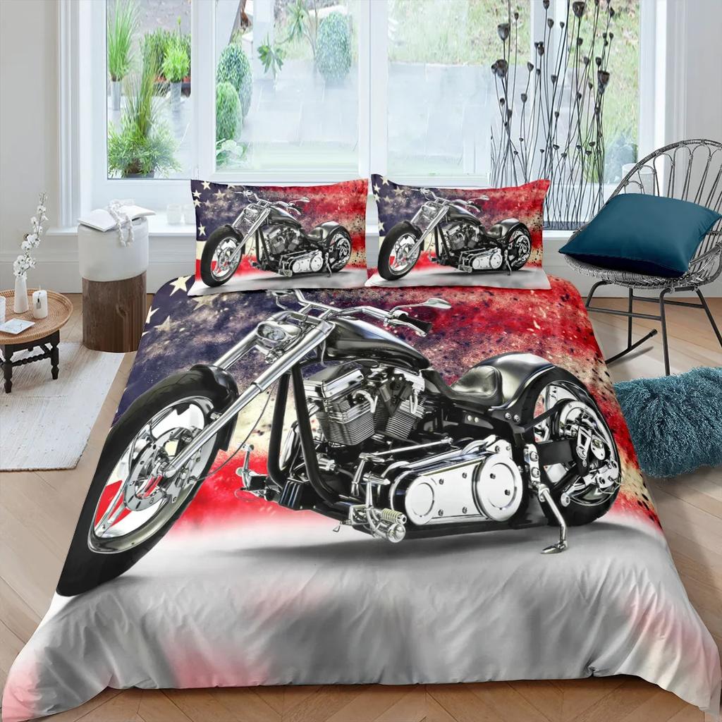 Comforter Popular Bedroom Bedding Set For Men Super Cool Motorcycle Tractor Bedding Set Luxury 100% Polyester Bed Sets S