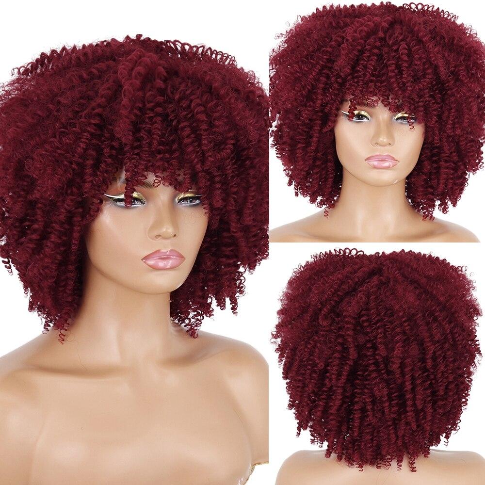 

MISSQUEEN короткие волосы афро странные вьющиеся парики с челкой для чернокожих женщин синтетические янтарные бесклеевые парики для косплея высокая температура 12inches