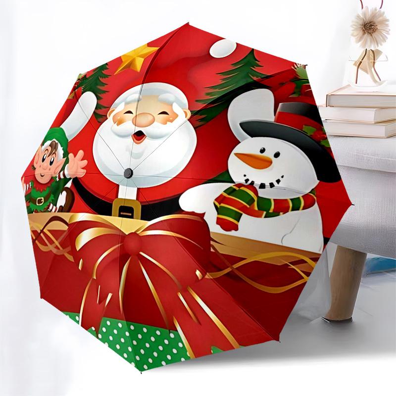 

1pc Christmas Santa Claus Elf Snowman Automatic Opening Folding Umbrella, 8 Bone Iron Frame Outdoor Umbrella, Perfect Holiday Gift for Fans, Travelers
