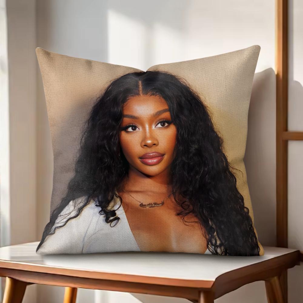American Singer Star S-Sza Cushion Cover Natural Linen Organic Fabric Double-Sided Printing Sofa Home Decor Gift Pillow Cover