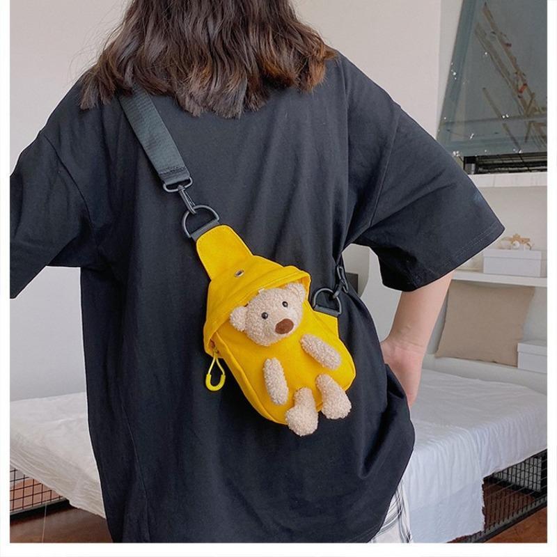 Bear Canvas Korean Female Fashion Crossbody Chest Bag Trend Cute Fashion Small Bag