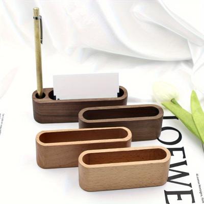 2Pcs Business Card Holder with Pen Holder Classification Solid Wood Business Card Box Pen Organizer Business Card Holder.